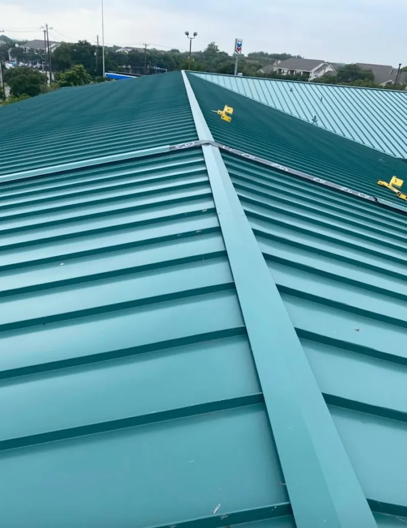 Green commercial metal roof ridge and valley for Metal Roof Repair in Redding